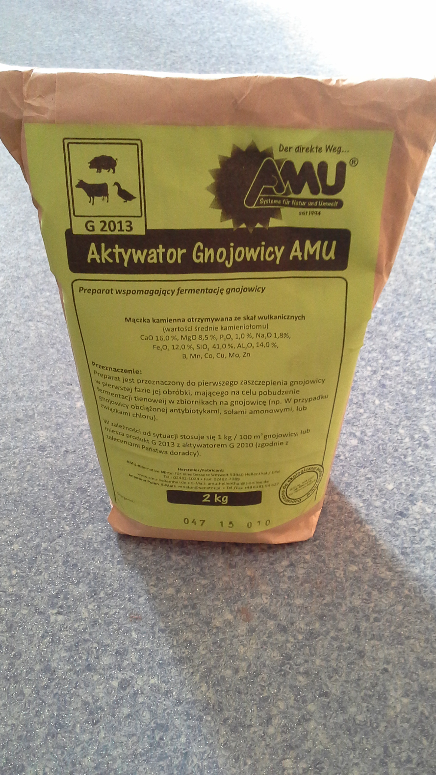 Aktywator gnojowicy AMU G2013- Doskonale rozkłada gnojowicę. Wiąże AZOT! 2kg=200m3.